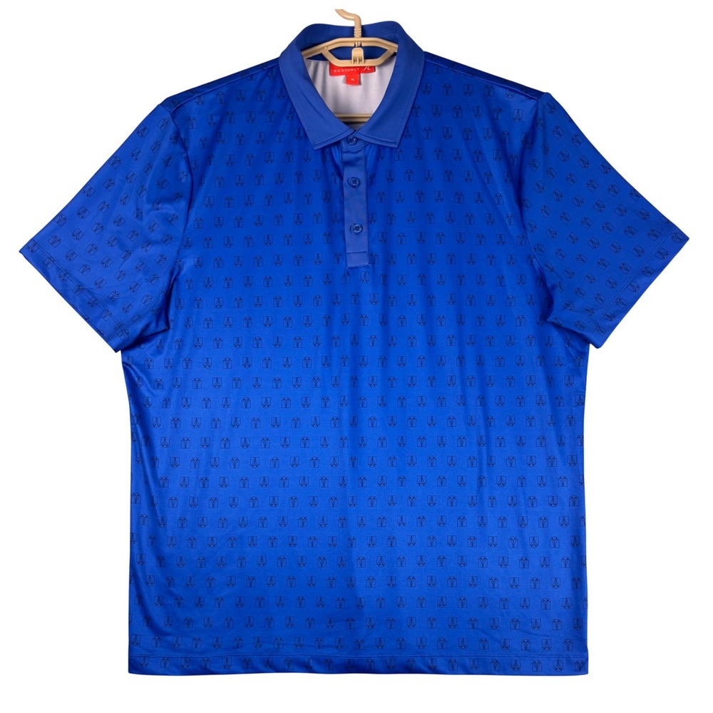 Redvanly Mens XL Blue Geometric Logo Print Short Sleeve Golf Polo Shirt‎ Stretch